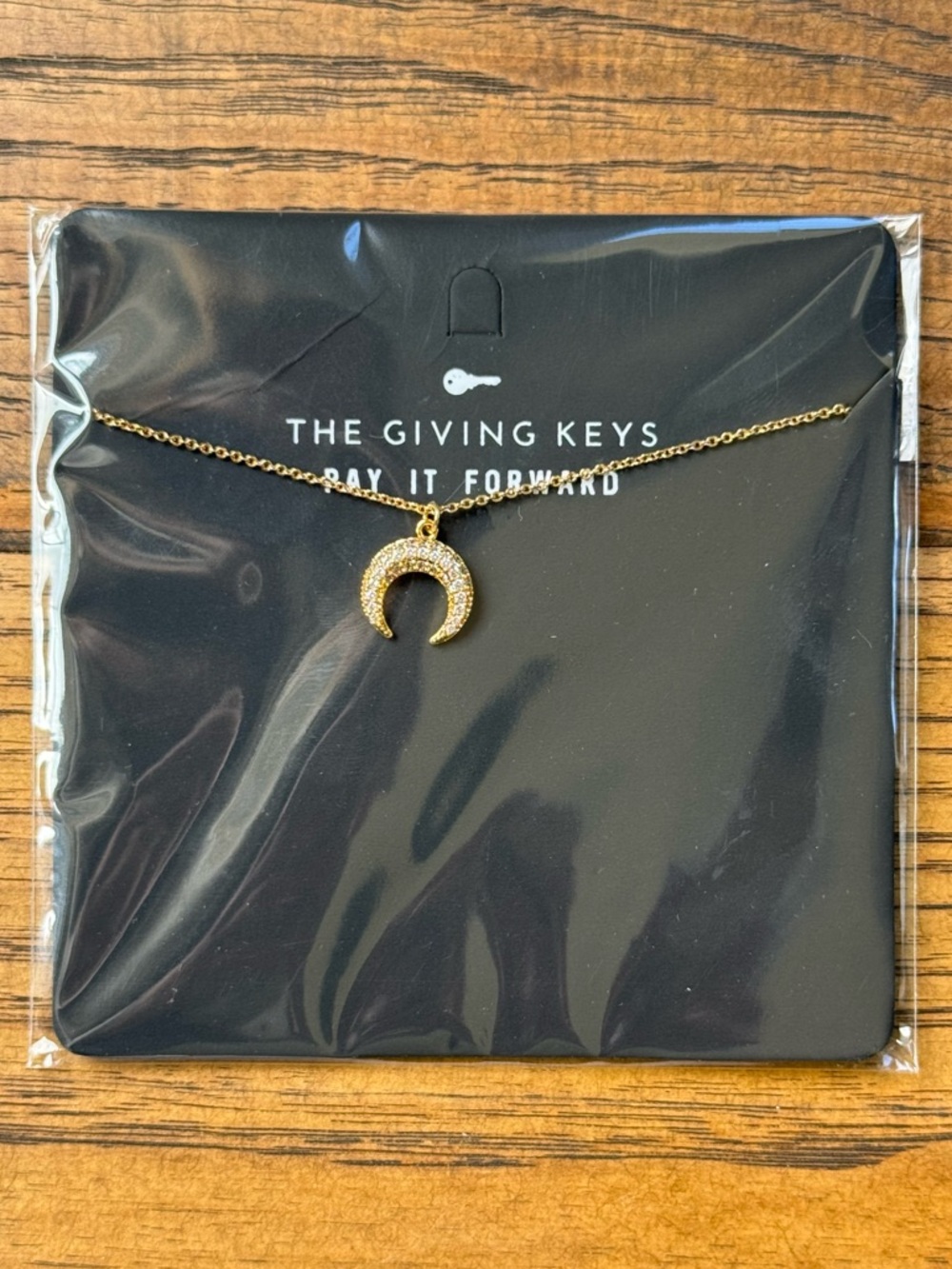 The Giving Keys Gold Crescent Moon Pavé Pendant Necklace NEW